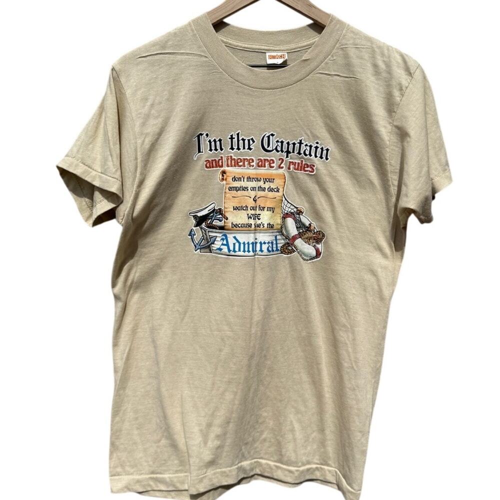 Vintage 70s I'm the Captain and there are 2 rules Roach tan shirt Size Large